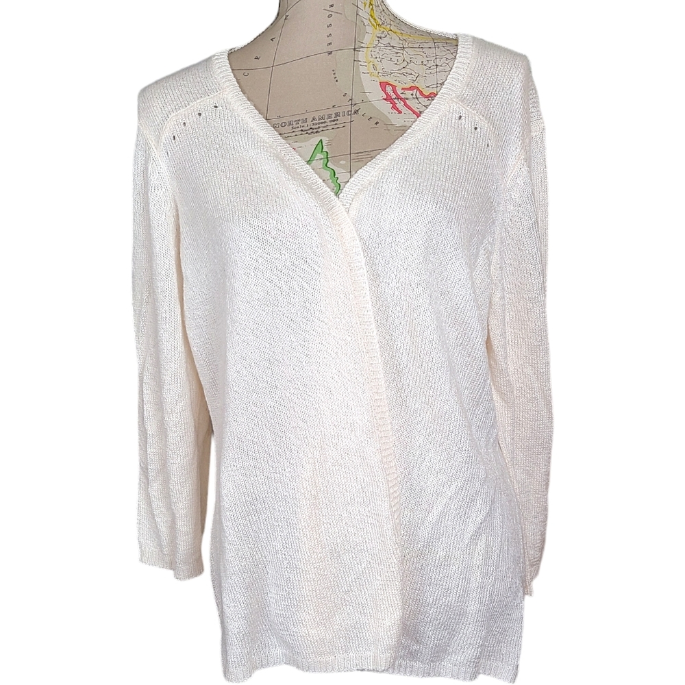 Investments ll Cream  Pointelle Knit Open Front Cardigan Sweater Size 1X